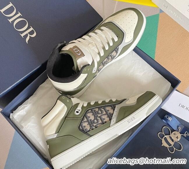 Top Grade Dior B27 High-Top Sneakers in Oblique Galaxy Leather and Calfskin Green 122341