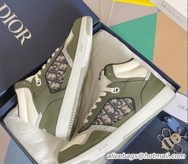 Top Grade Dior B27 High-Top Sneakers in Oblique Galaxy Leather and Calfskin Green 122341