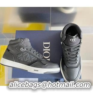 Unique Style Dior B27 High-Top Sneakers in Oblique Galaxy Leather and Calfskin Black/Grey 122342