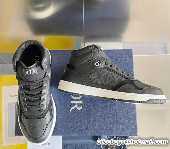 Unique Style Dior B27 High-Top Sneakers in Oblique Galaxy Leather and Calfskin Black/Grey 122342