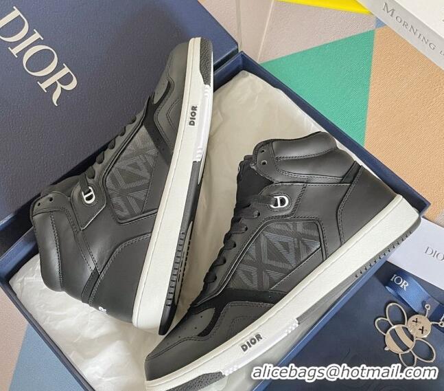 Unique Style Dior B27 High-Top Sneakers in Oblique Galaxy Leather and Calfskin Black/Grey 122342