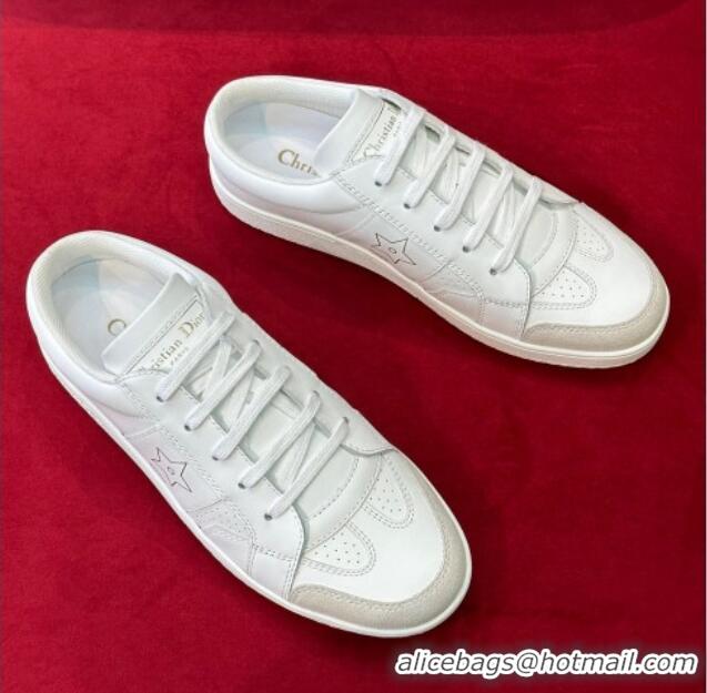 AAAAA Dior Star Calfskin Sneakers with Low Heel Tab White 122347