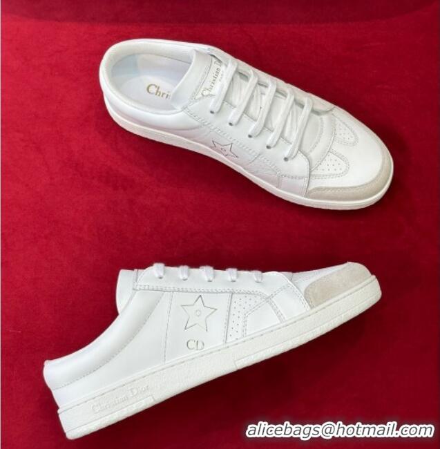 AAAAA Dior Star Calfskin Sneakers with Low Heel Tab White 122347