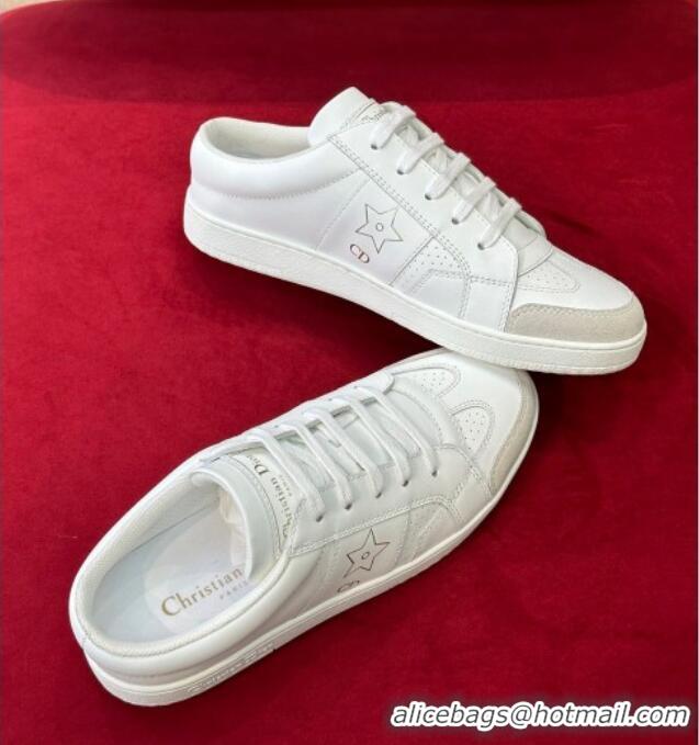 AAAAA Dior Star Calfskin Sneakers with Low Heel Tab White 122347