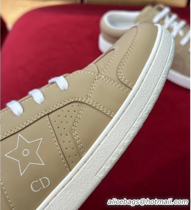 Duplicate Dior Star Calfskin Sneakers with Low Heel Tab Beige 122348