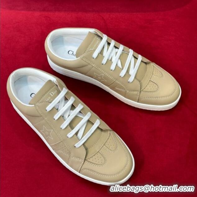 Duplicate Dior Star Calfskin Sneakers with Low Heel Tab Beige 122348