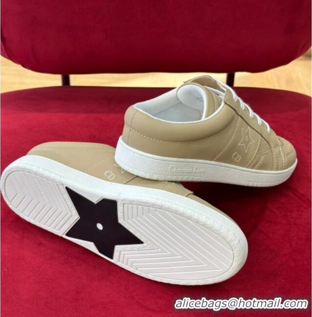 Duplicate Dior Star Calfskin Sneakers with Low Heel Tab Beige 122348