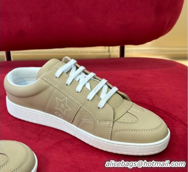 Duplicate Dior Star Calfskin Sneakers with Low Heel Tab Beige 122348