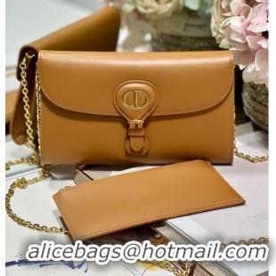 Top Grade DIOR BOBBY EAST-WEST POUCH WITH CHAIN Smooth Calfskin S5703UBP BROWN