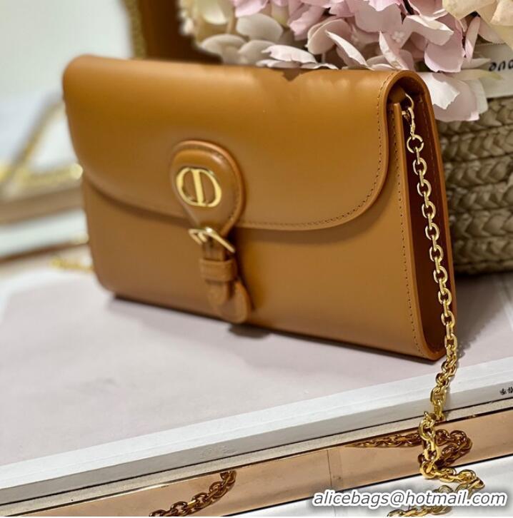 Top Grade DIOR BOBBY EAST-WEST POUCH WITH CHAIN Smooth Calfskin S5703UBP BROWN