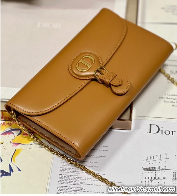 Top Grade DIOR BOBBY EAST-WEST POUCH WITH CHAIN Smooth Calfskin S5703UBP BROWN