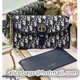 Low Price DIOR BOBBY EAST-WEST POUCH WITH CHAIN Blue Dior Oblique Jacquard S5703UT