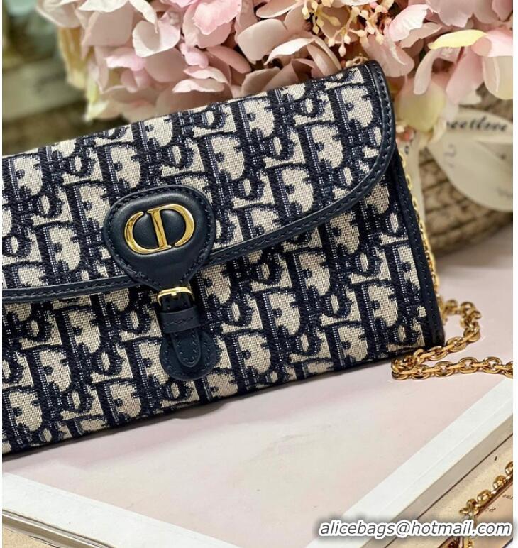 Low Price DIOR BOBBY EAST-WEST POUCH WITH CHAIN Blue Dior Oblique Jacquard S5703UT