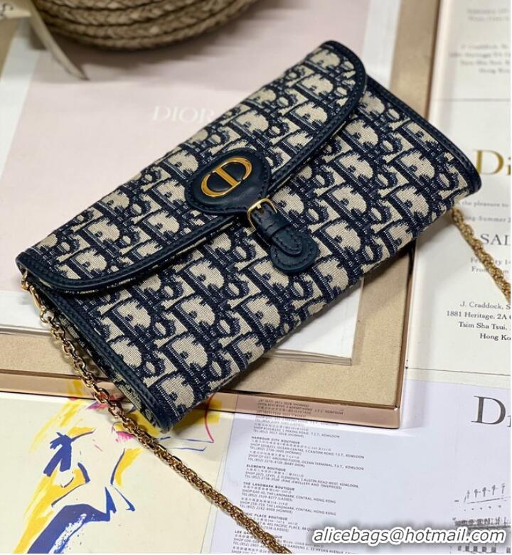 Low Price DIOR BOBBY EAST-WEST POUCH WITH CHAIN Blue Dior Oblique Jacquard S5703UT