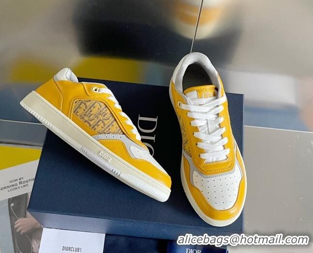 Good Quality Dior B27 Low-Top Sneakers in Calfskin and Oblique Canvas Yellow 122685