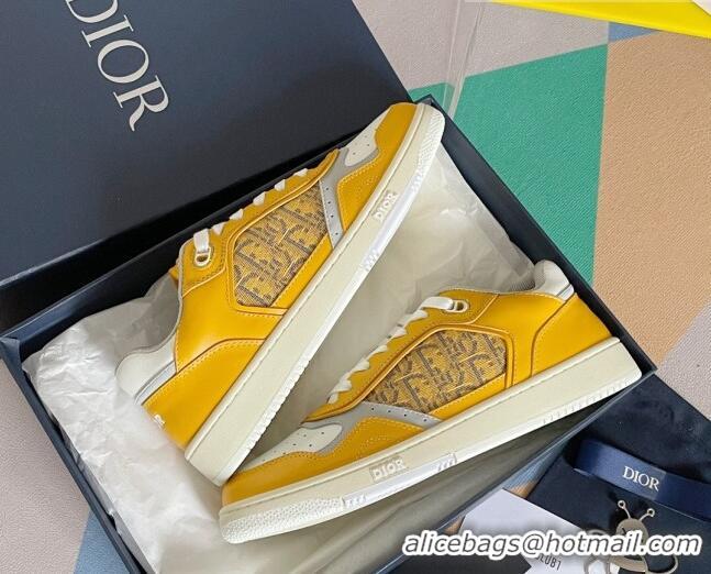 Good Quality Dior B27 Low-Top Sneakers in Calfskin and Oblique Canvas Yellow 122685