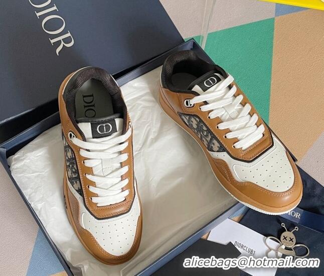 Best Price Dior B27 Low-Top Sneakers in Calfskin and Oblique Canvas Brown/White 122686