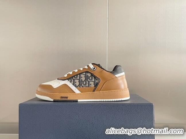 Best Price Dior B27 Low-Top Sneakers in Calfskin and Oblique Canvas Brown/White 122686