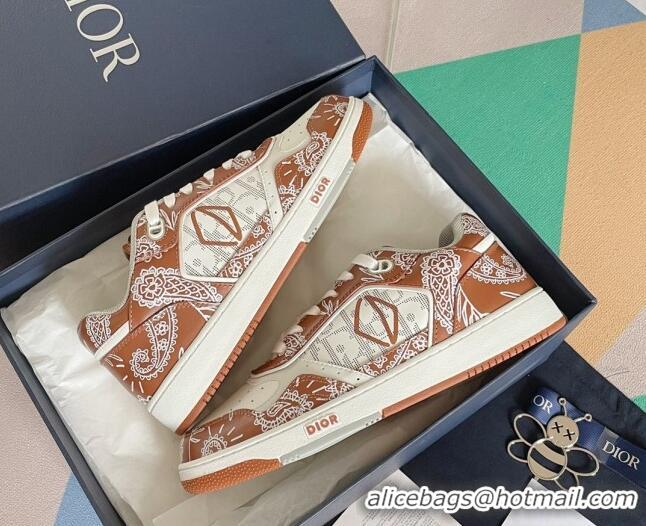 Luxury Discount Dior B27 Low-Top Sneakers in Print Calfskin Brown/White 2122688