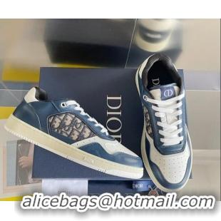 Grade Quality Dior B27 Low-Top Sneakers in Calfskin and Oblique Canvas Navy Blue/White 122690