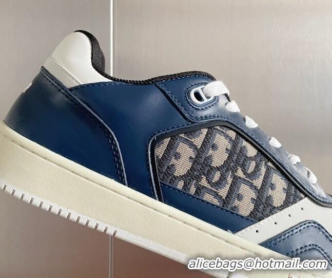 Grade Quality Dior B27 Low-Top Sneakers in Calfskin and Oblique Canvas Navy Blue/White 122690