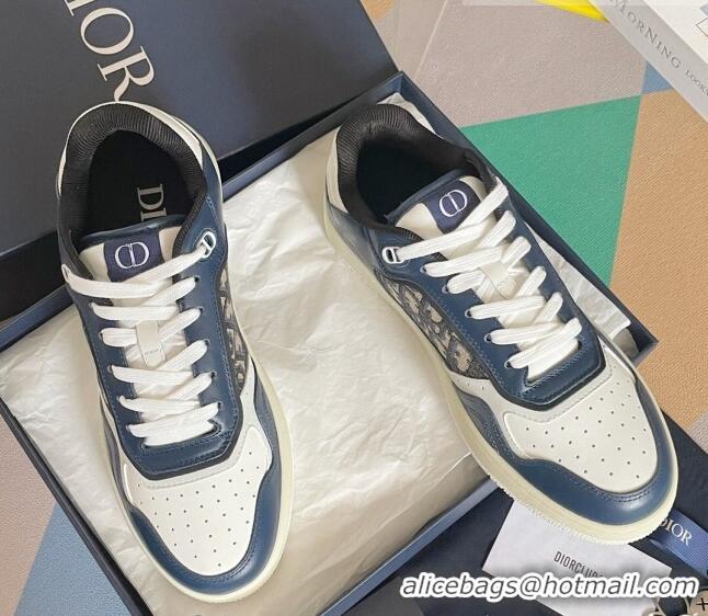 Grade Quality Dior B27 Low-Top Sneakers in Calfskin and Oblique Canvas Navy Blue/White 122690