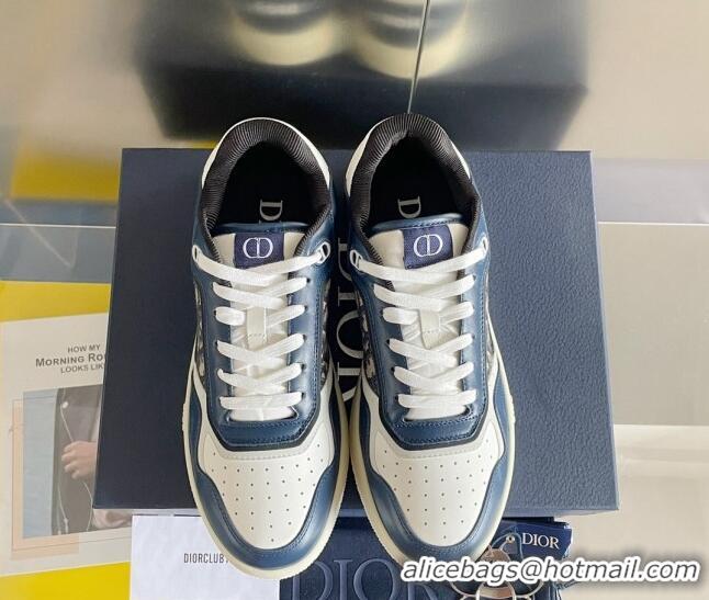 Grade Quality Dior B27 Low-Top Sneakers in Calfskin and Oblique Canvas Navy Blue/White 122690