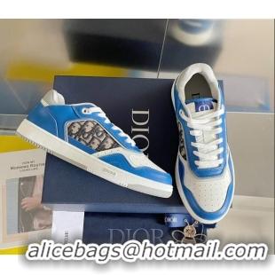 Top Grade Dior B27 Low-Top Sneakers in Calfskin and Oblique Canvas Blue/White 122691