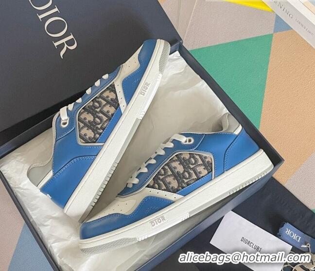 Top Grade Dior B27 Low-Top Sneakers in Calfskin and Oblique Canvas Blue/White 122691