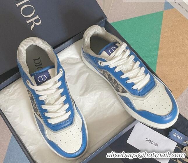 Top Grade Dior B27 Low-Top Sneakers in Calfskin and Oblique Canvas Blue/White 122691