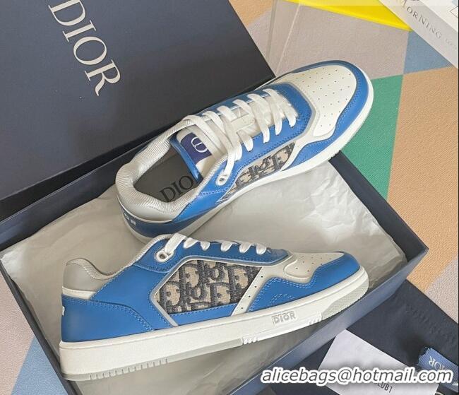 Top Grade Dior B27 Low-Top Sneakers in Calfskin and Oblique Canvas Blue/White 122691