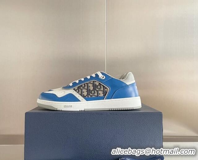 Top Grade Dior B27 Low-Top Sneakers in Calfskin and Oblique Canvas Blue/White 122691