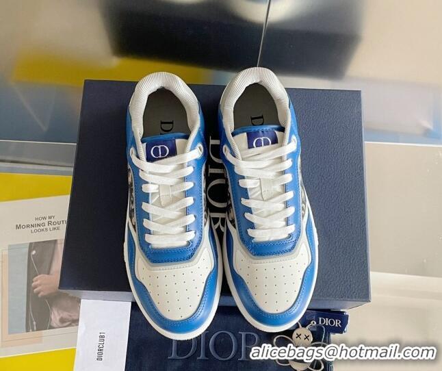 Top Grade Dior B27 Low-Top Sneakers in Calfskin and Oblique Canvas Blue/White 122691