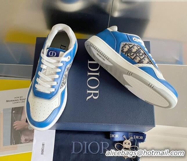 Top Grade Dior B27 Low-Top Sneakers in Calfskin and Oblique Canvas Blue/White 122691