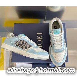 Low Price Dior B27 Low-Top Sneakers in Calfskin and Oblique Canvas Light Blue 122695