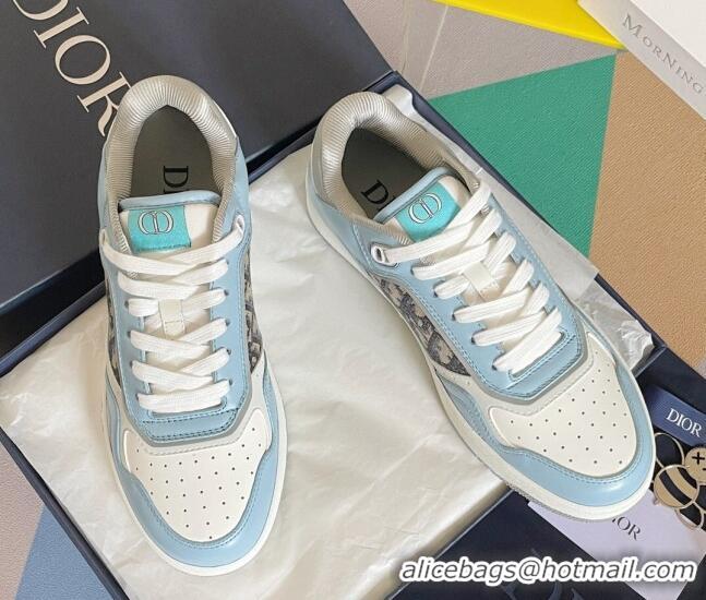 Low Price Dior B27 Low-Top Sneakers in Calfskin and Oblique Canvas Light Blue 122695