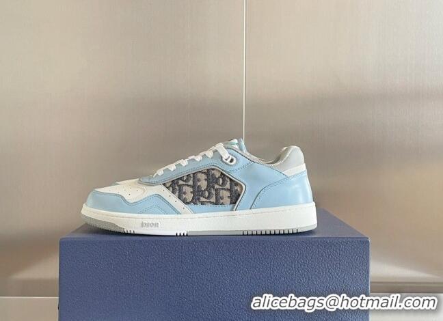 Low Price Dior B27 Low-Top Sneakers in Calfskin and Oblique Canvas Light Blue 122695