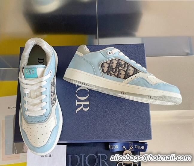 Low Price Dior B27 Low-Top Sneakers in Calfskin and Oblique Canvas Light Blue 122695