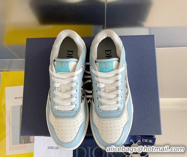 Low Price Dior B27 Low-Top Sneakers in Calfskin and Oblique Canvas Light Blue 122695