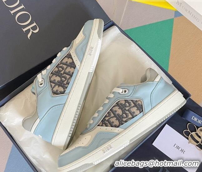 Low Price Dior B27 Low-Top Sneakers in Calfskin and Oblique Canvas Light Blue 122695