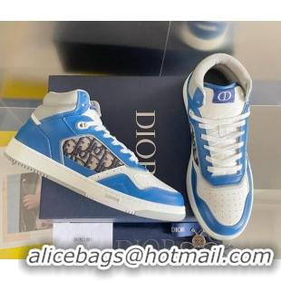 Unique Style Dior B27 High-Top Sneakers in Calfskin and Oblique Canvas Blue 1226102