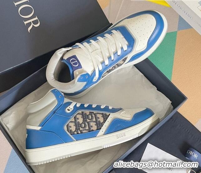 Unique Style Dior B27 High-Top Sneakers in Calfskin and Oblique Canvas Blue 1226102