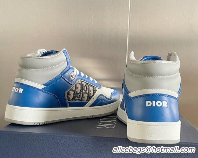 Unique Style Dior B27 High-Top Sneakers in Calfskin and Oblique Canvas Blue 1226102