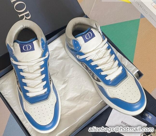 Unique Style Dior B27 High-Top Sneakers in Calfskin and Oblique Canvas Blue 1226102