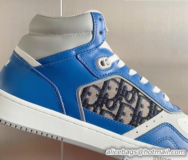 Unique Style Dior B27 High-Top Sneakers in Calfskin and Oblique Canvas Blue 1226102