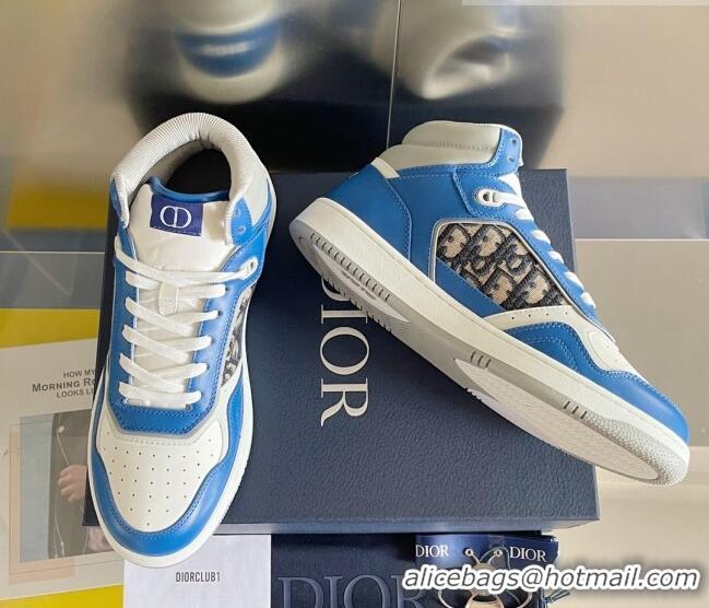 Unique Style Dior B27 High-Top Sneakers in Calfskin and Oblique Canvas Blue 1226102