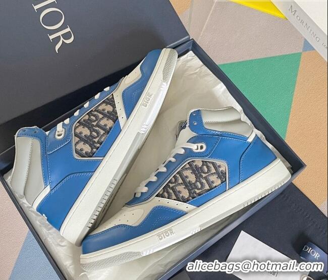 Unique Style Dior B27 High-Top Sneakers in Calfskin and Oblique Canvas Blue 1226102