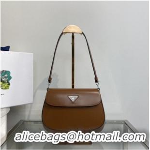 Top Quality Prada Cleo brushed leather shoulder bag with flap 1BD311 brown