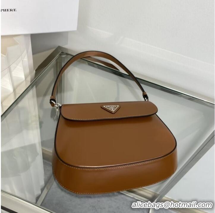 Top Quality Prada Cleo brushed leather shoulder bag with flap 1BD311 brown