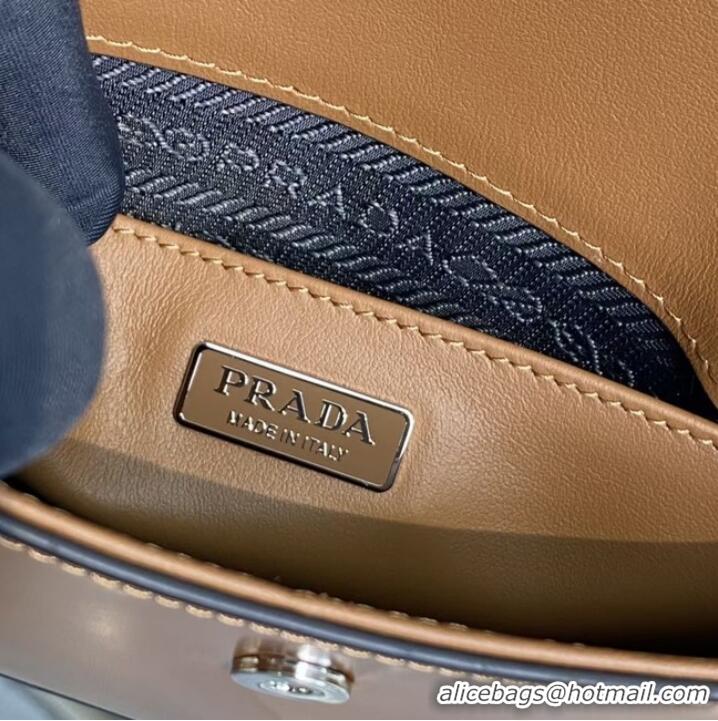 Top Quality Prada Cleo brushed leather shoulder bag with flap 1BD311 brown